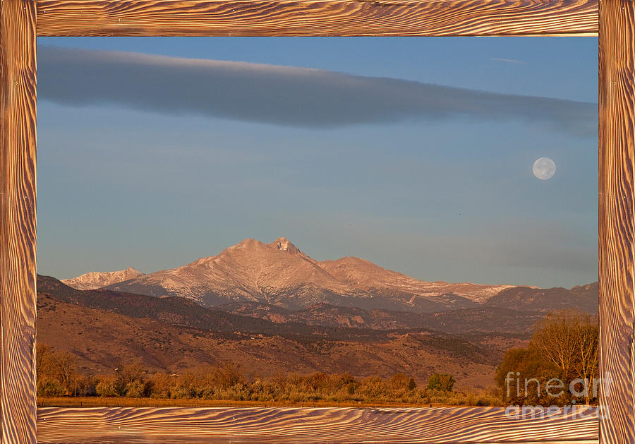 Longs Peak Full Moon Rustic Wood Picture Window Frame View Photograph by James BO Insogna