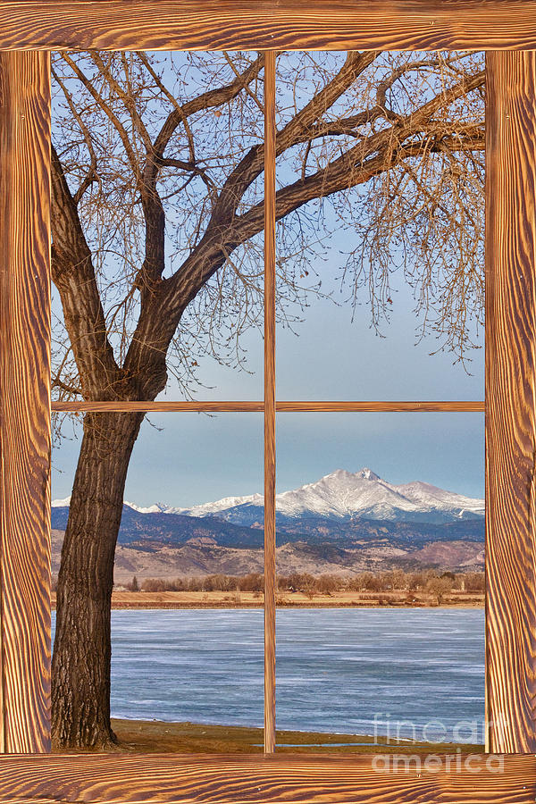Longs Peak Winter Lake Barn Wood Picture Window View Photograph by James BO Insogna