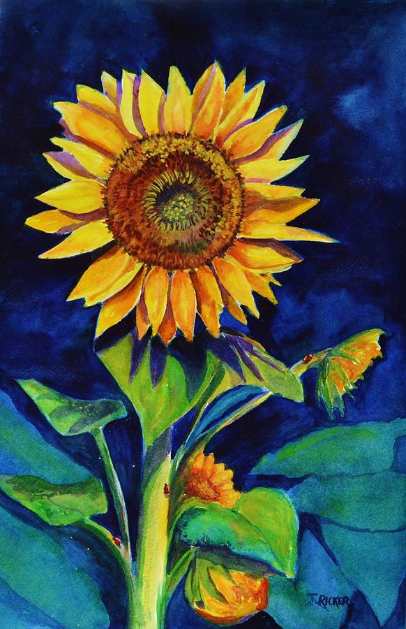 Midnight Sunflower Painting by Jane Ricker