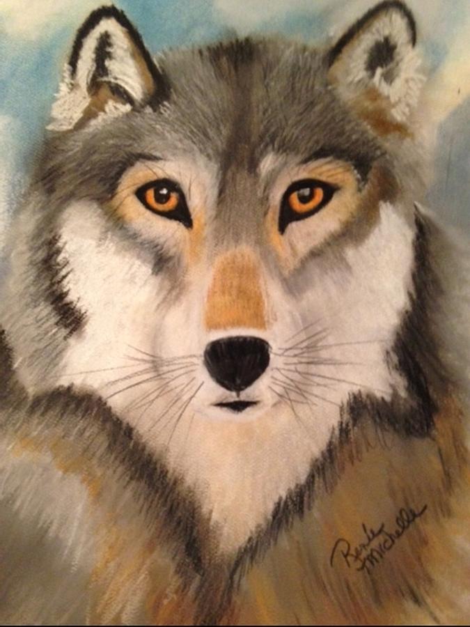 Looking at a Timber Wolf Pastel by Renee Michelle Wenker