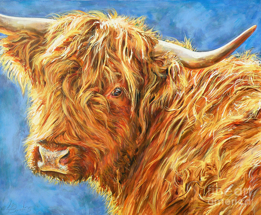 Bull Painting - Looking Back in Sunlight by Leigh Banks