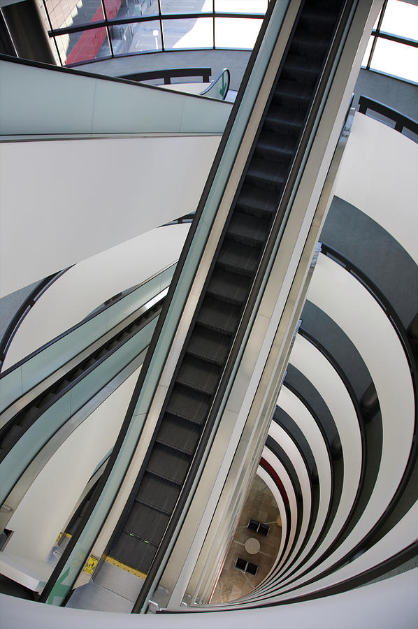 Looking Down At Grey Escalator And Photograph by Barry Winiker