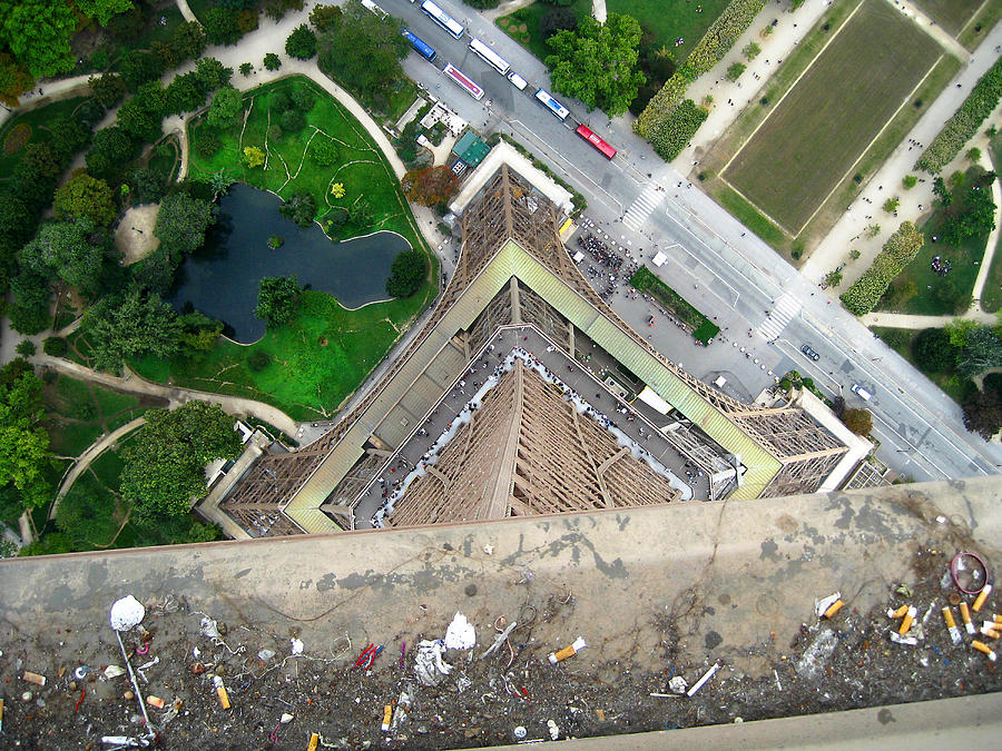 View from top of the Eiffel Tower looking down through a drain
