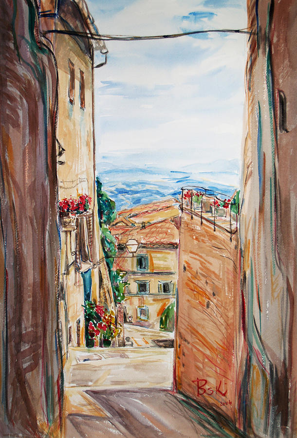 Looking Down the Village Painting by Becky Kim