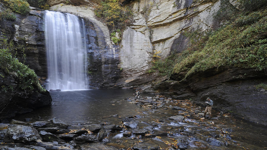 Looking Glass Falls with Trout Fishing - North Carolina waterfalls ...