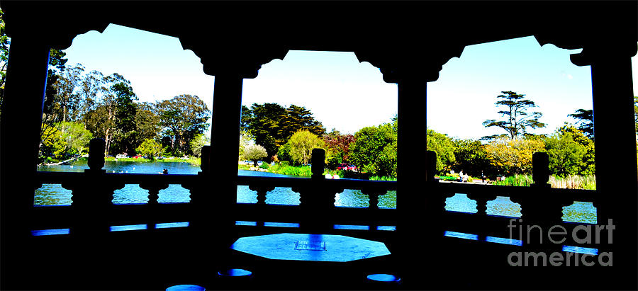 Looking out of the Stow Lake Pagoda in Golden Gate Park in San Francisco  Photograph by Jim Fitzpatrick