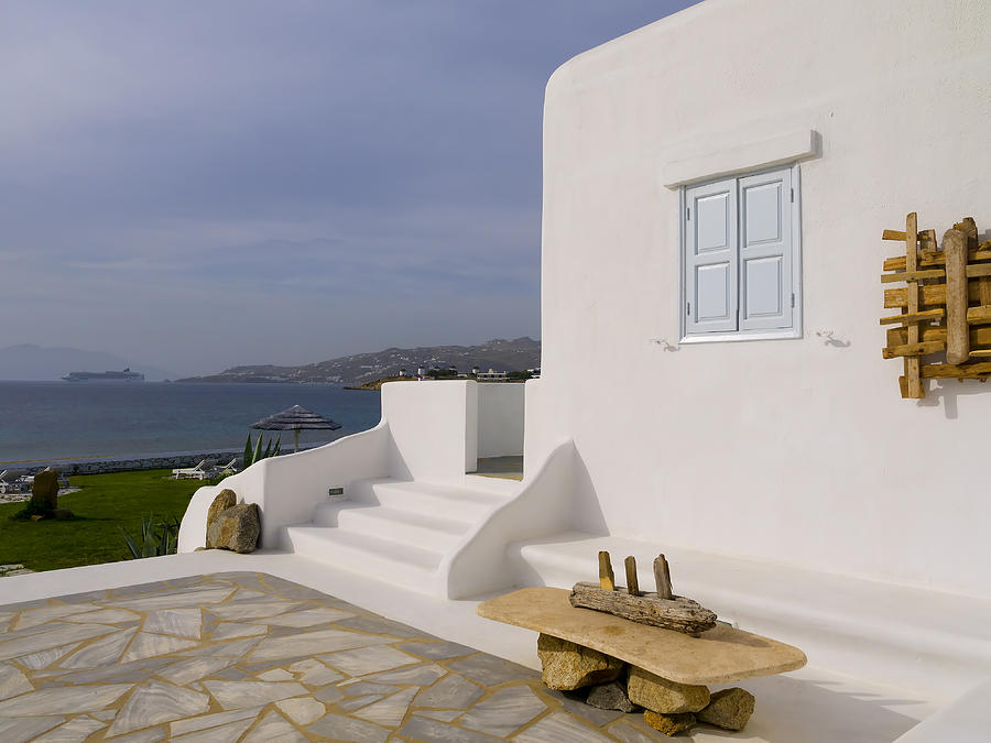 Looking out to sea in Mykonos Photograph by Brenda Kean