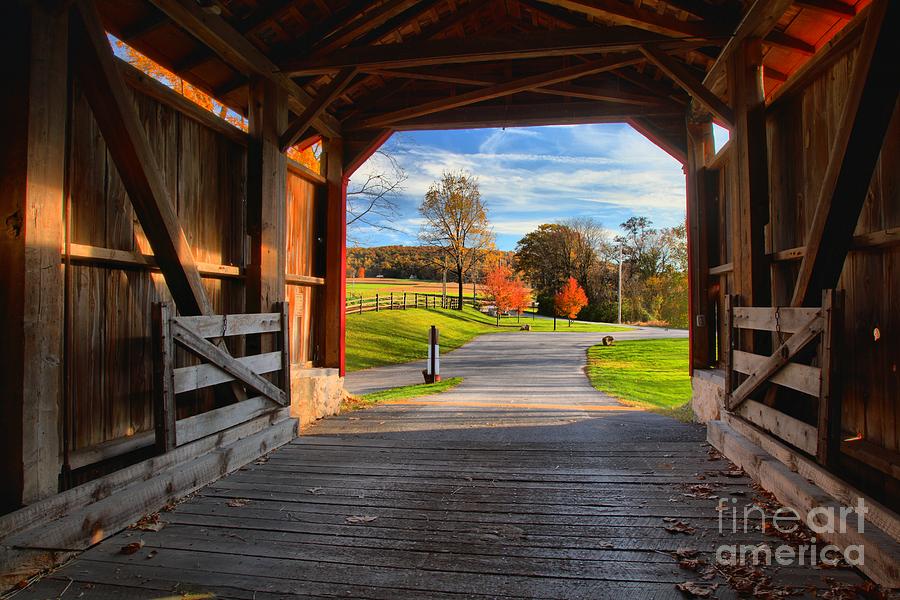 Pool Forge Photograph - Looking Through The Poole Forge Covered Bridge by Adam Jewell