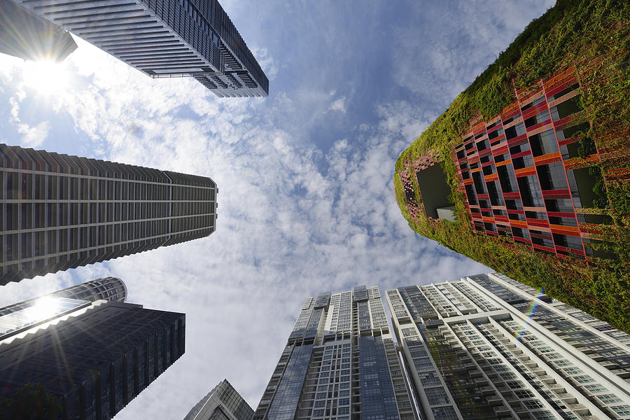 Looking up at office towers in Singapores Tanjong Pagar Photograph by Carlina Teteris