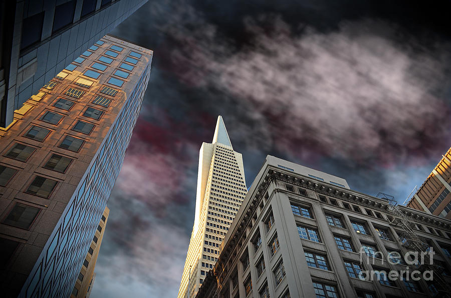 Looking up at the Transamerica Pyramid Altered Version II Photograph by Jim Fitzpatrick