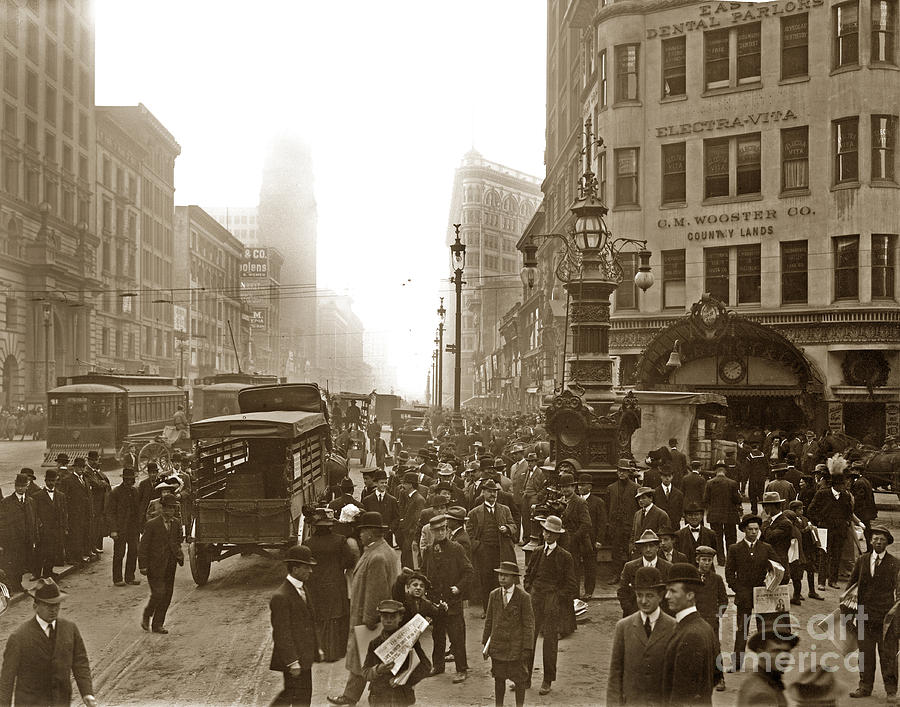 San Francisco Photograph - Looking up Market Street San Francisco Safe Blower Shot Dead 1909 by Monterey County Historical Society