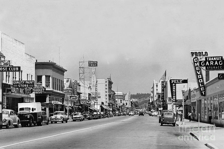 Santa Cruz Photograph - Looking up Pacific Avenue at Elm Street Santa Cruz Circa 1951 by Monterey County Historical Society