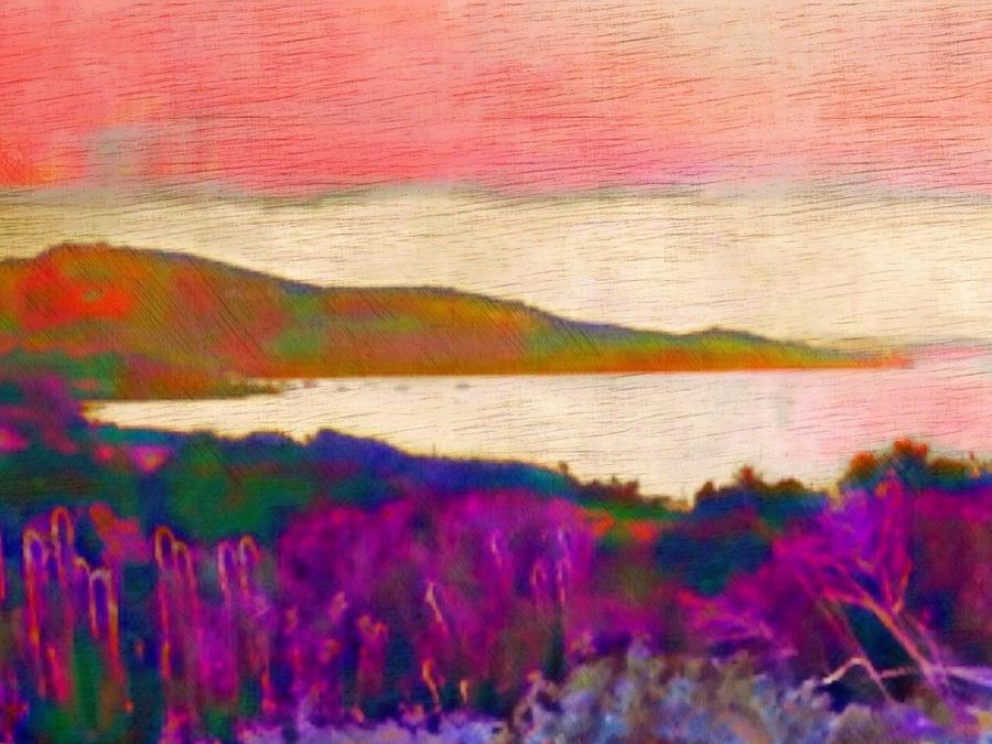 H Looking West with Peach Sky - Horizontal Painting by Lyn Voytershark
