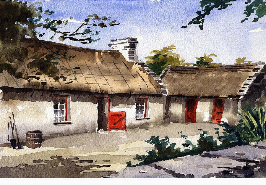 Loophead Cottages Painting by Val Byrne