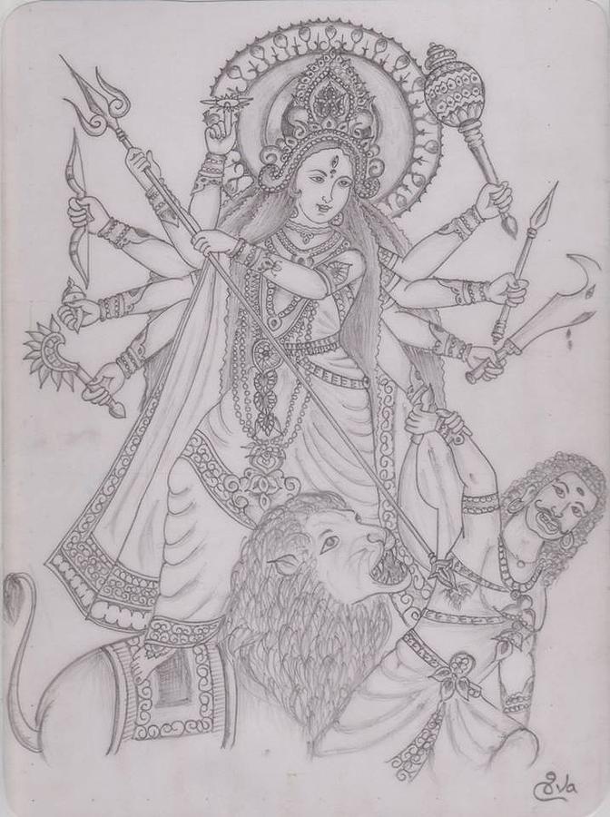 Goddess Durga sketch for this Durga Puja. This took 3hrs to complete. : r/ drawing