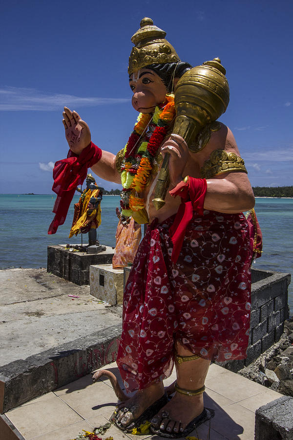 Lord Hanuman with Kali Ma in the background at the sea side temple in Mon  Choisy - Mauritius Photograph by Nerisha Ray Singh - Pixels