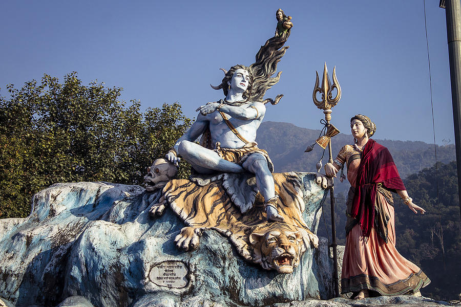 Lord Shiva and goddess Parvati statues in Rishikesh. Photograph by Mantosh