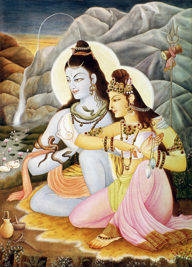 Mountain Painting - Lord Shiva Parvati  by Dinodia