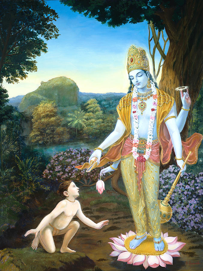 Lord Vishnu Appears To Dhruva Painting by Dominique Amendola