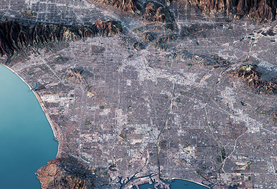 Los Angeles 3D Render Satellite View Topographic Map Horizontal Photograph by FrankRamspott