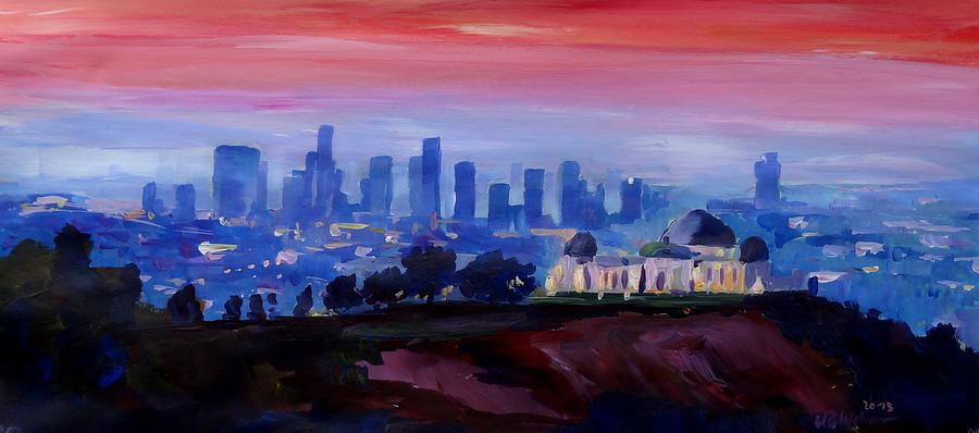 Los Angeles Painting - Los Angeles at Dusk with Griffith Observatory  by M Bleichner