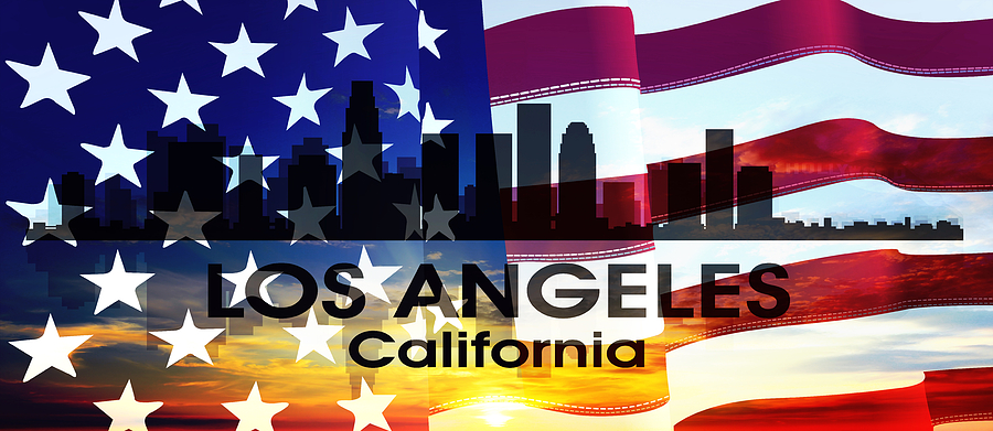 Los Angeles CA Patriotic Large Cityscape Mixed Media by Angelina Tamez