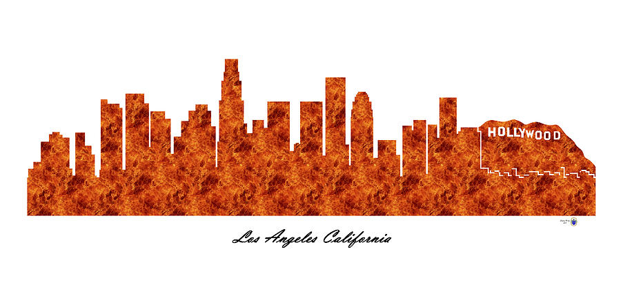 Los Angeles California Raging Fire Skyline Digital Art by Gregory Murray