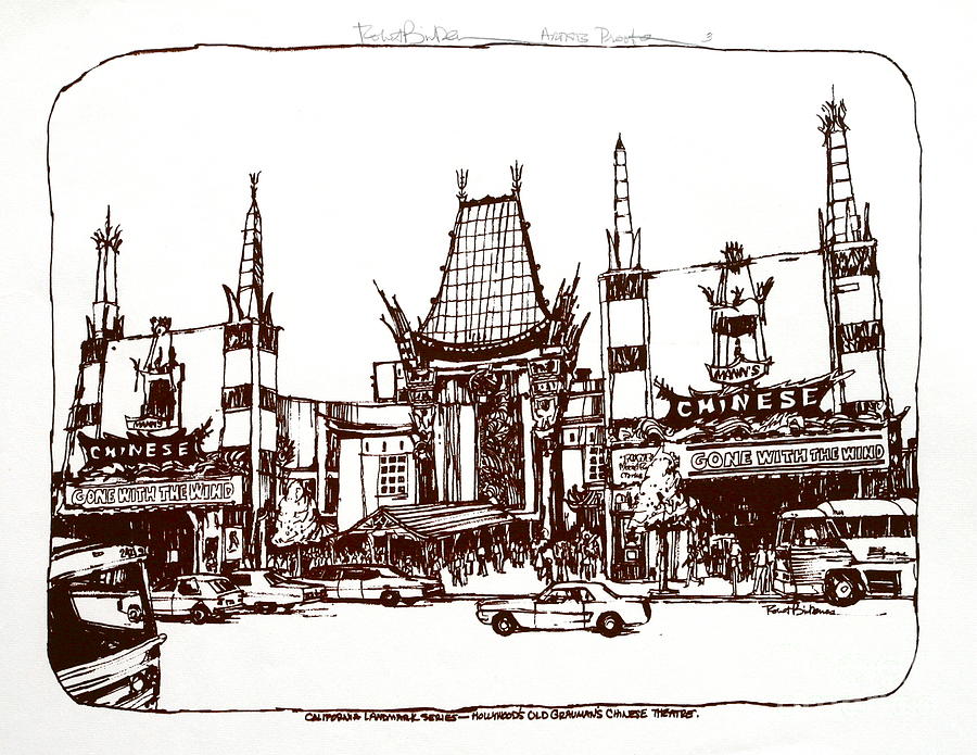 Chinese Theater Hollywood Landmark Drawing by Robert Birkenes