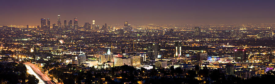 Los Angeles Photograph - Los Angeles City Skyline at Night by Georgia Clare