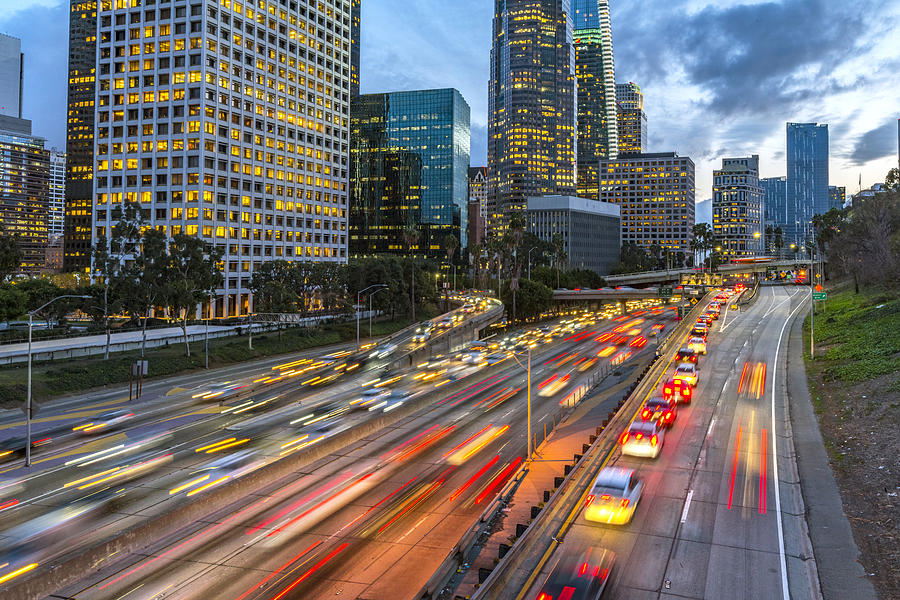 Los Angeles Downtown Evening Traffic Photograph by 4kodiak