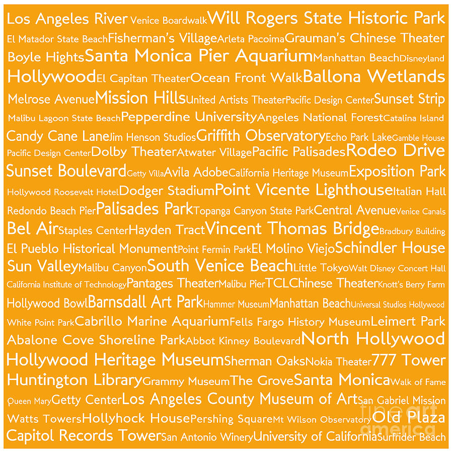 Los Angeles in Words Orange Digital Art by Sabine Jacobs