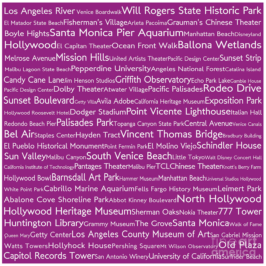 Los Angeles In Words Pink Digital Art