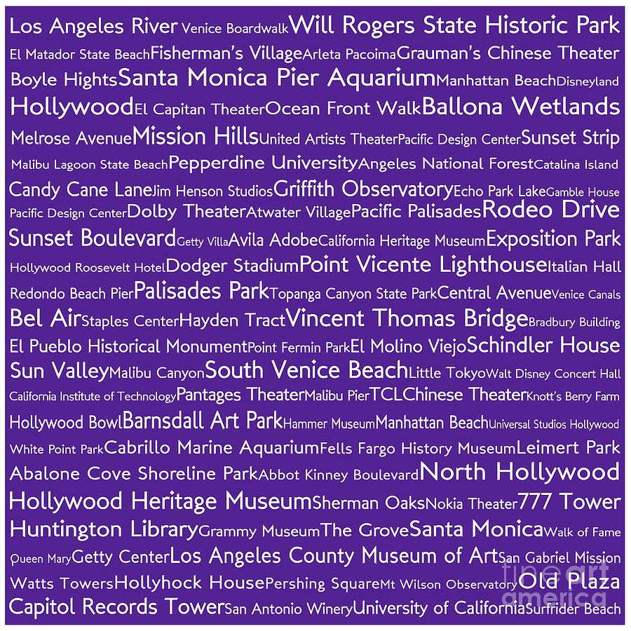 Los Angeles In Words Purple Digital Art