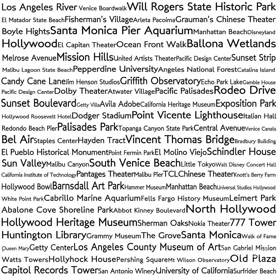 Los Angeles in Words White Digital Art by Sabine Jacobs