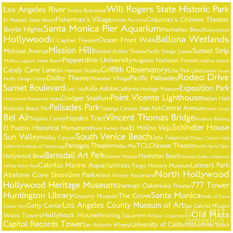 Los Angeles In Words Yellow Digital Art