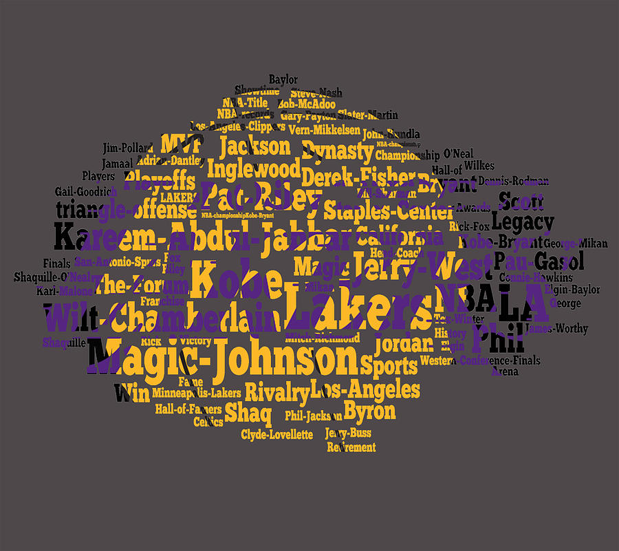 Elgin Baylor Digital Art - Los Angeles Lakers Word Cloud by Brian Reaves