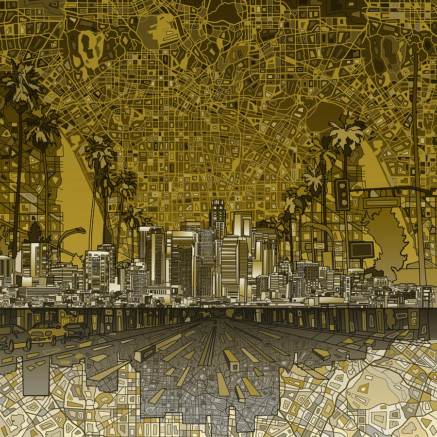 Los Angeles Skyline Abstract 4 Painting by Bekim M