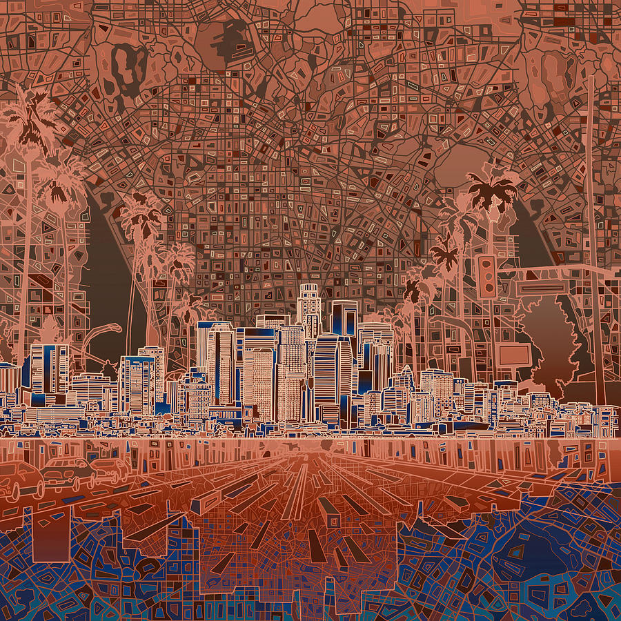Los Angeles Skyline Abstract 7 Painting by Bekim M
