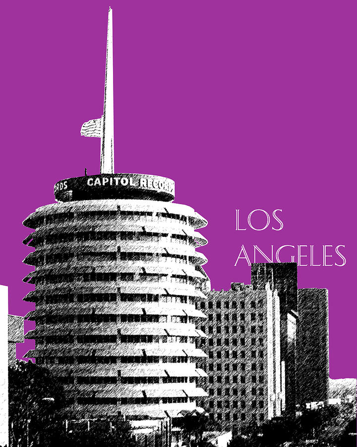 Architecture Digital Art - Los Angeles Skyline Capitol Records - Plum by DB Artist