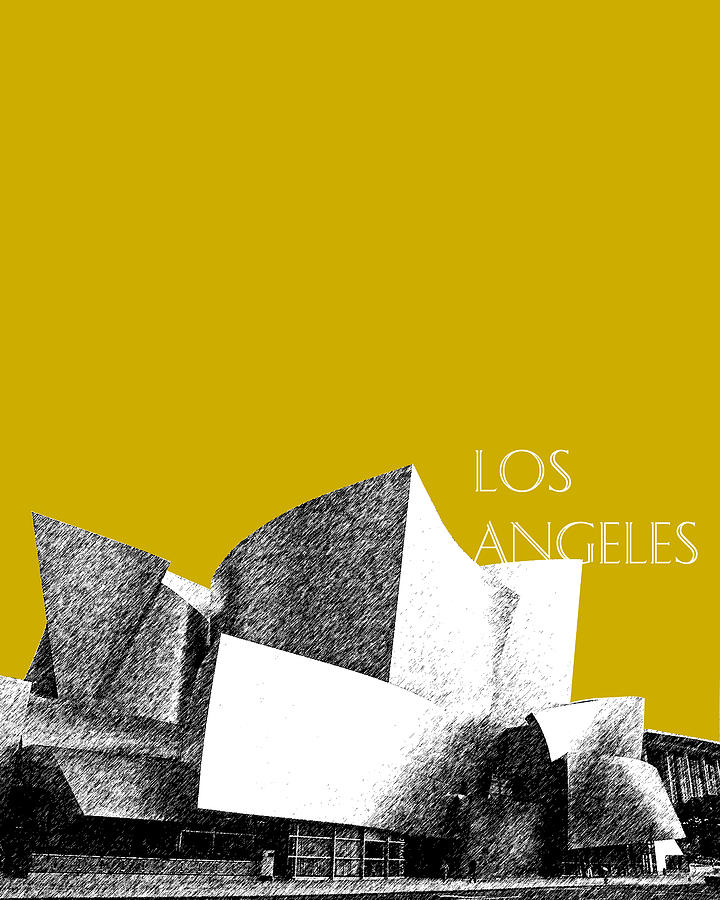 Architecture Digital Art - Los Angeles Skyline Disney Theater - Gold by DB Artist