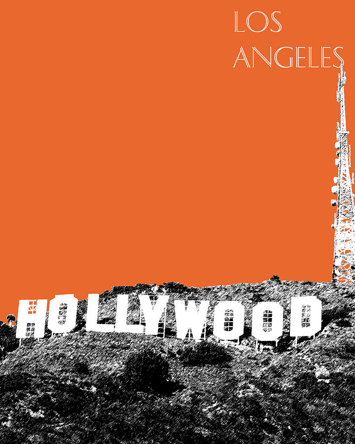 Architecture Digital Art - Los Angeles Skyline Hollywood - Coral by DB Artist