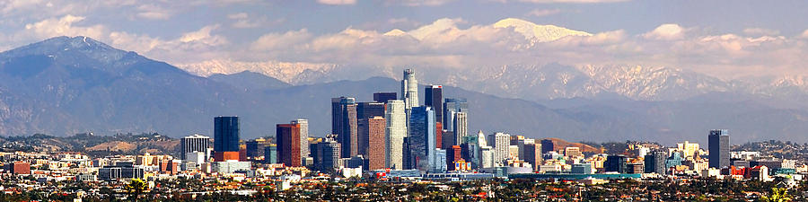Los Angeles Skyline with Mountains in Background Photograph by Jon Holiday