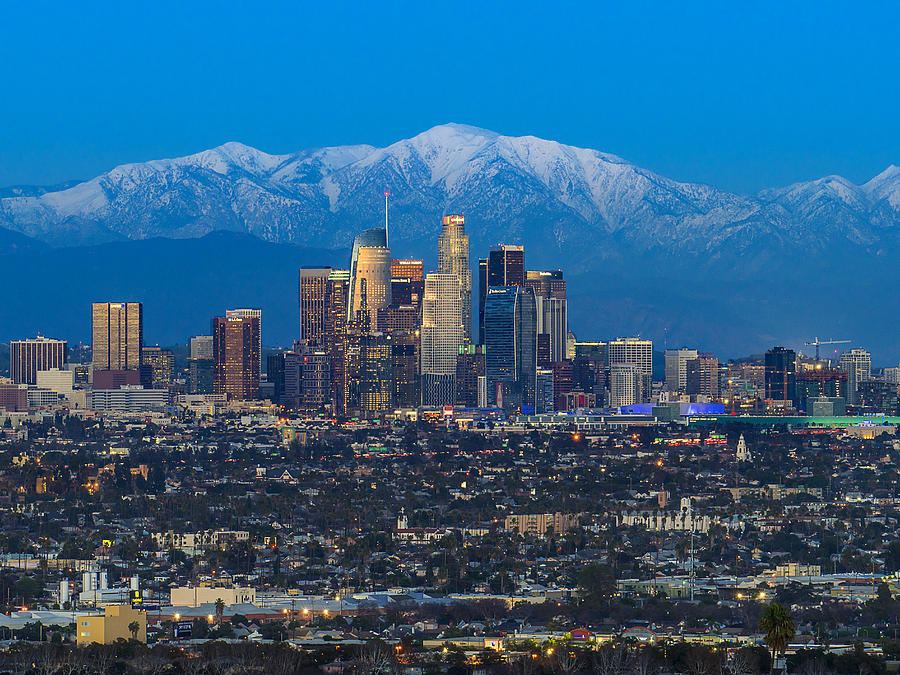 Los Angeles Skyline With Snow Capped Mountains Photograph by Carl Larson Photography Los Angeles Skyline With Snow Capped Mountains Photograph by Carl Larson Photography