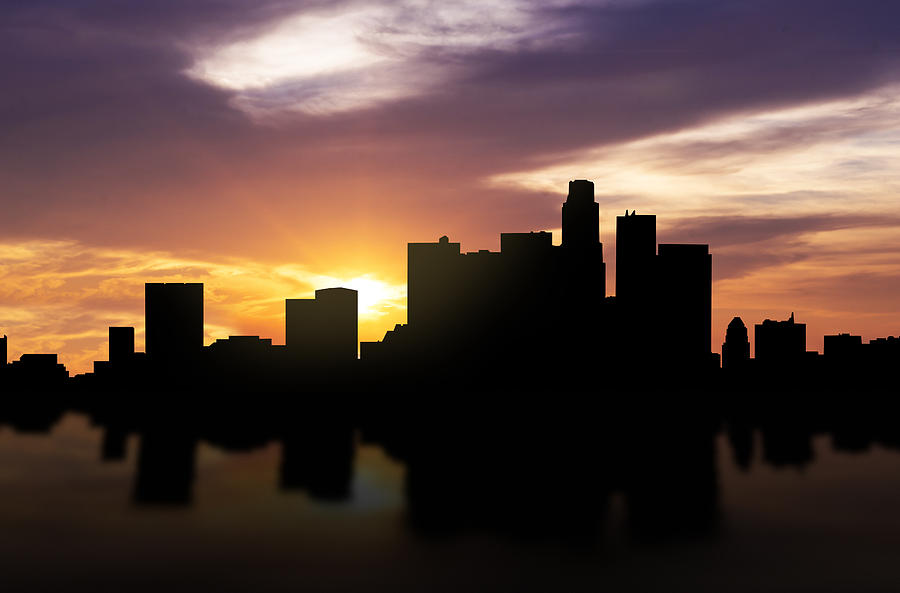 Los Angeles Skyline Photograph - Los Angeles Sunset Skyline  by Aged Pixel