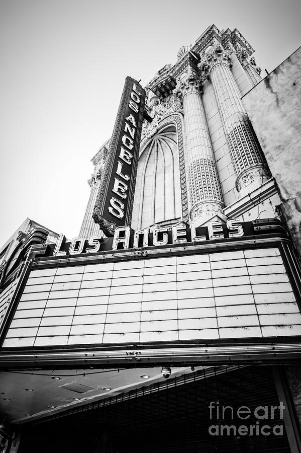 Los Angeles Photograph - Los Angeles Theatre Sign in Black and White by Paul Velgos