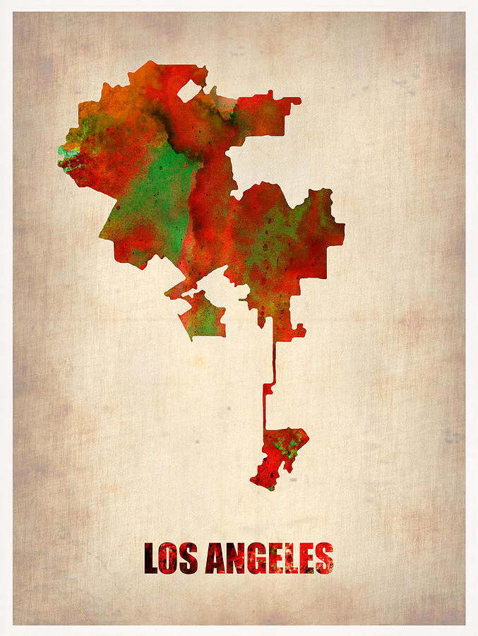 California Map Painting - Los Angeles Watercolor Map by Naxart Studio