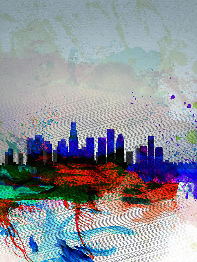 Los Angeles Painting - Los Angeles  Watercolor Skyline 1 by Naxart Studio