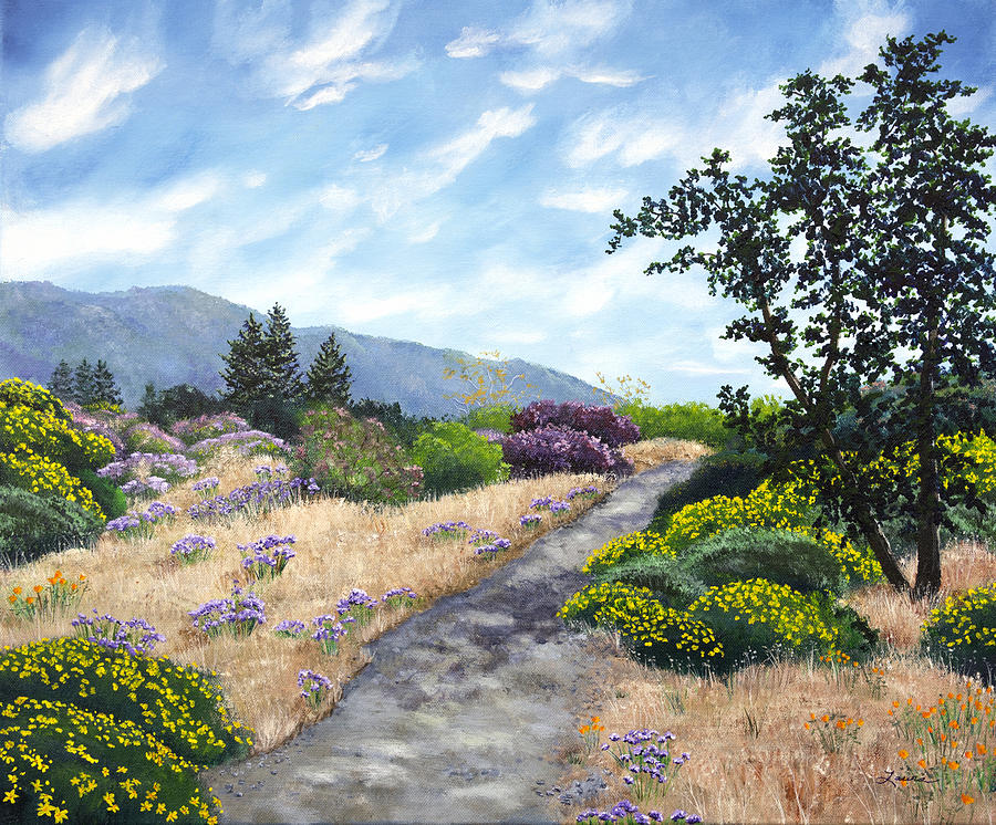Los Gatos Trail through Wildflowers Painting by Laura Iverson