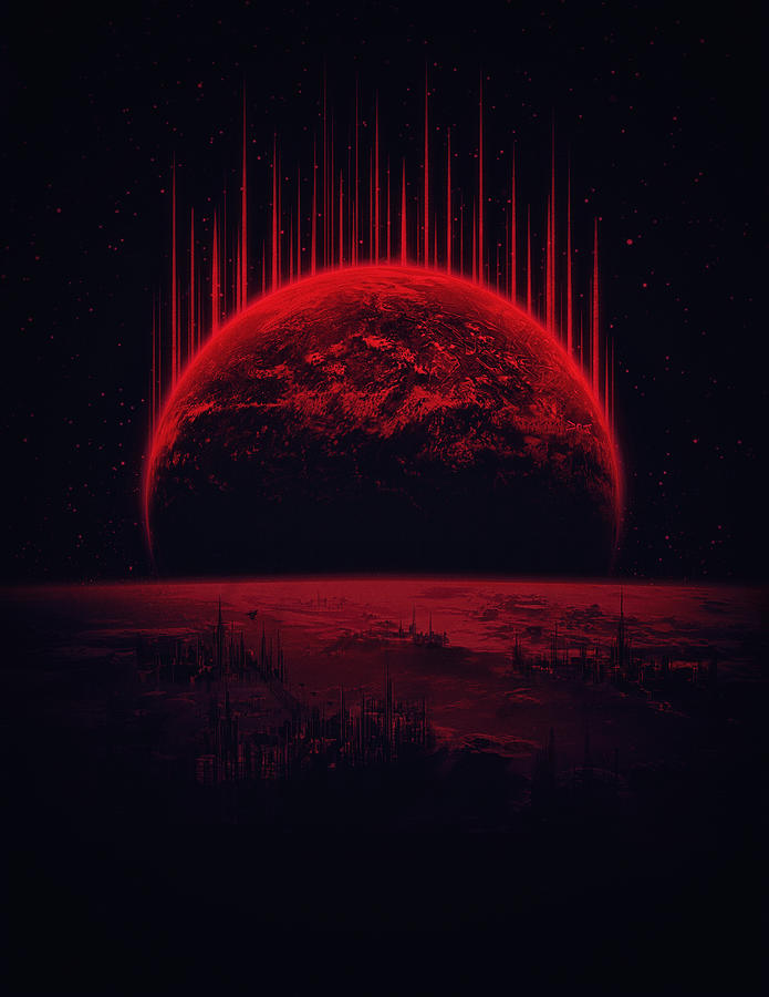 Lost Home Colosal Future Sci Fi Deep Space Scene in diabolic Red Painting by Philipp Rietz