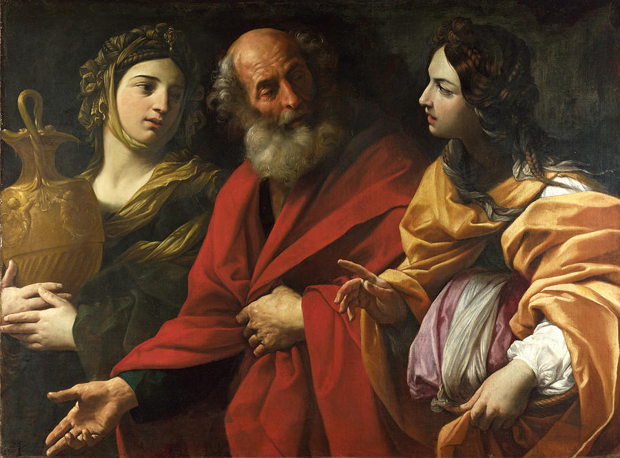 Lot and his Daughters leaving Sodom Painting by Guido Reni
